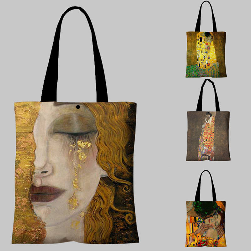 Large-capacity Creative Printing Oil Painting Canvas Shoulder Shopping Bag