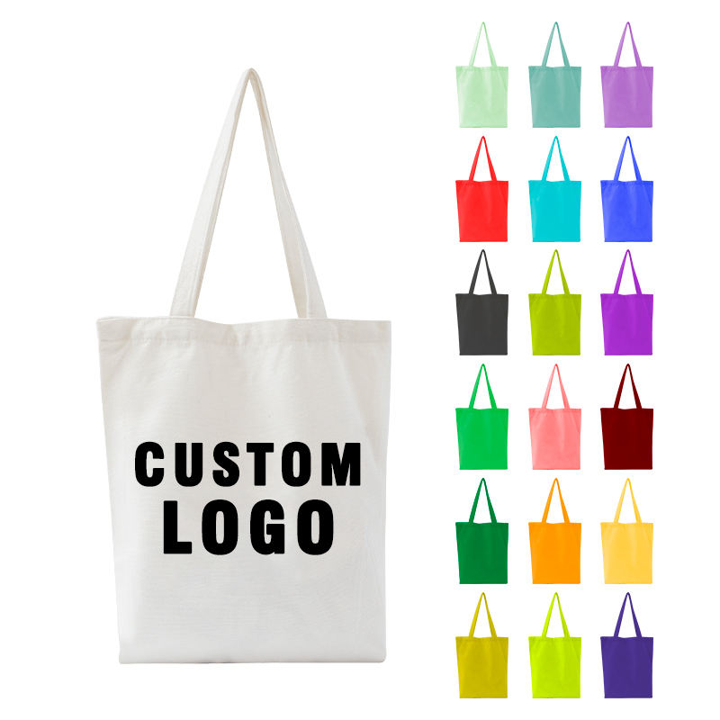Promotional Custom Blank Plain Reusable Shopping Cotton Canvas Tote Bags With Embroidered Logos
