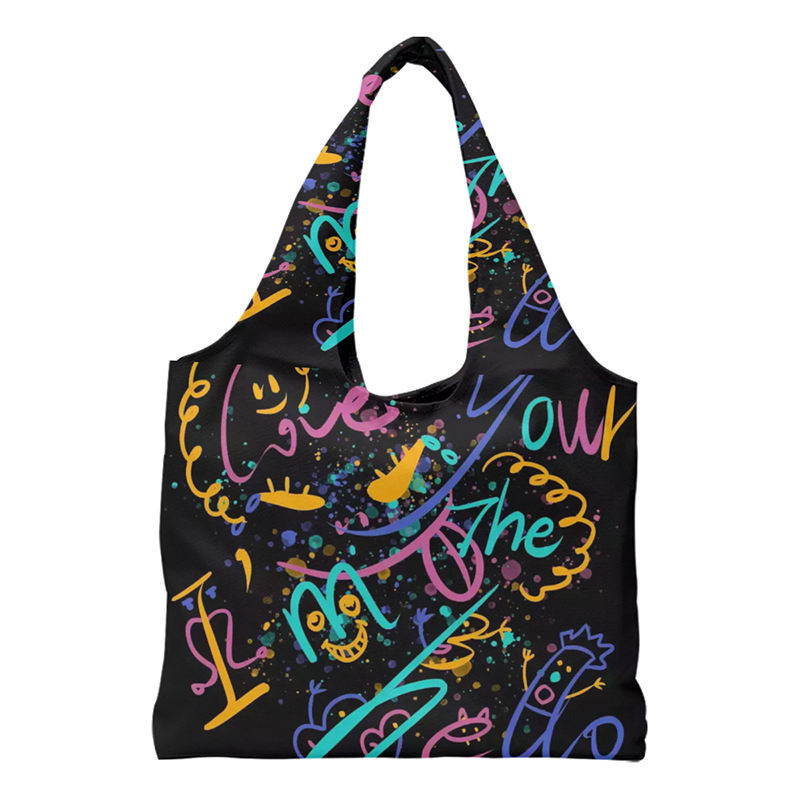 Creative Text Graffiti Custom Full-page Printing Cotton Canvas Bag