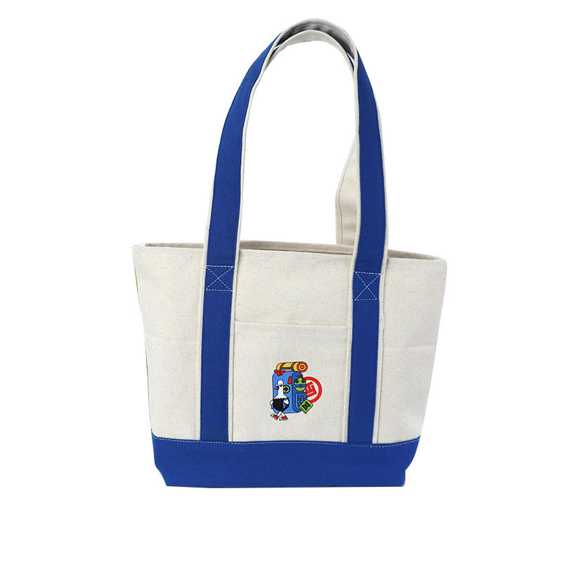 Wholesale Eco-friendly Spliced Shoulder Cotton Canvas Shopping Bag With Side Pockets