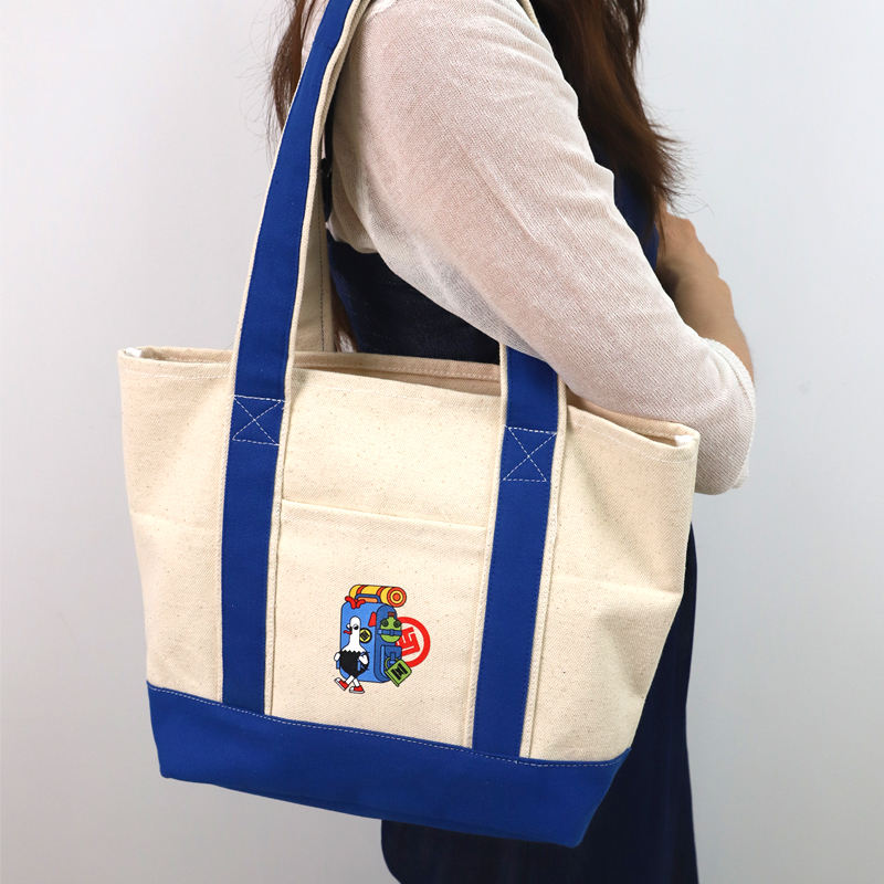 Wholesale Eco-friendly Spliced Shoulder Cotton Canvas Shopping Bag With Side Pockets