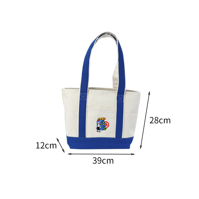 Wholesale Eco-friendly Spliced Shoulder Cotton Canvas Shopping Bag With Side Pockets