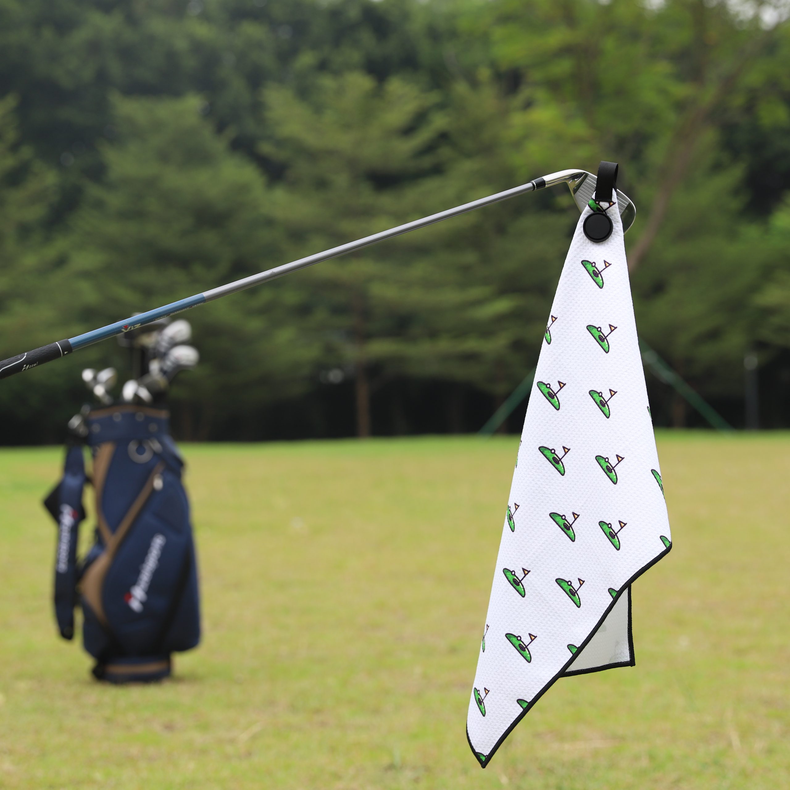 Printed magnetic golf towel, 420g microfiber