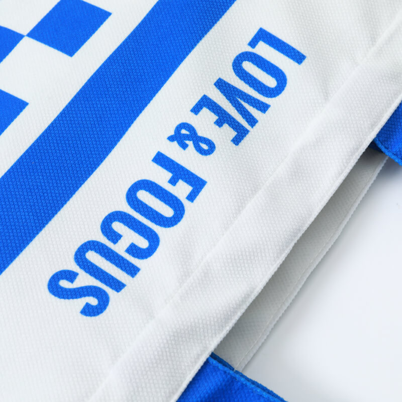 Blue and white square bottomless canvas bag with no sides