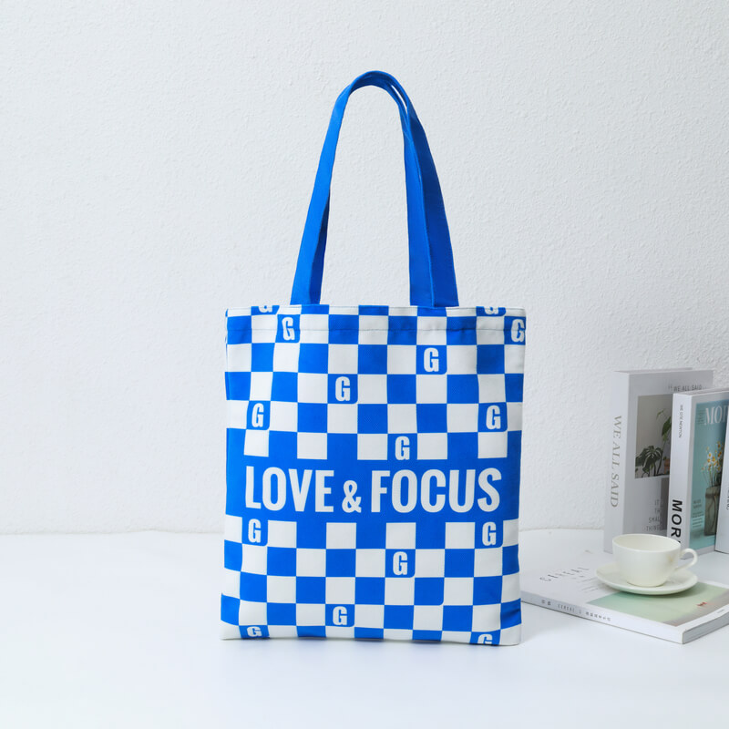 Blue and white square bottomless canvas bag with no sides