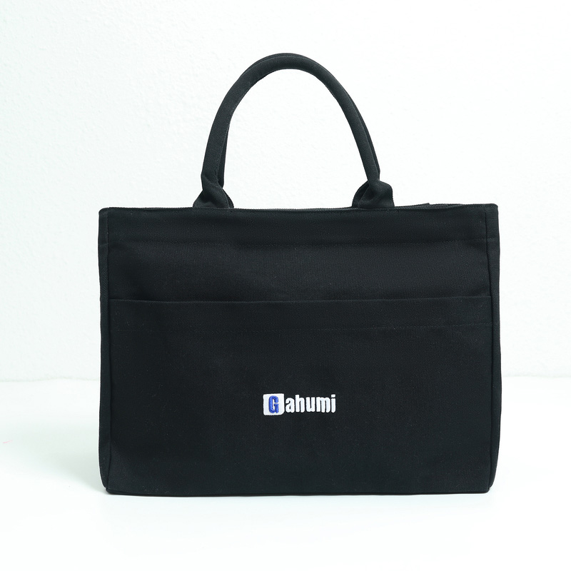 Black canvas bag with bottom and side panel
