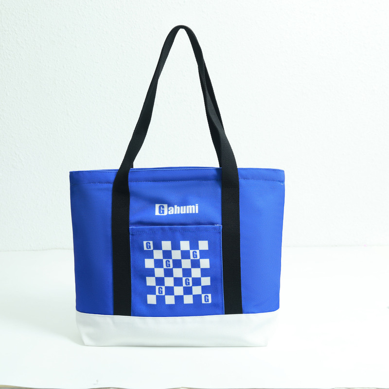 Blue patchwork canvas bag