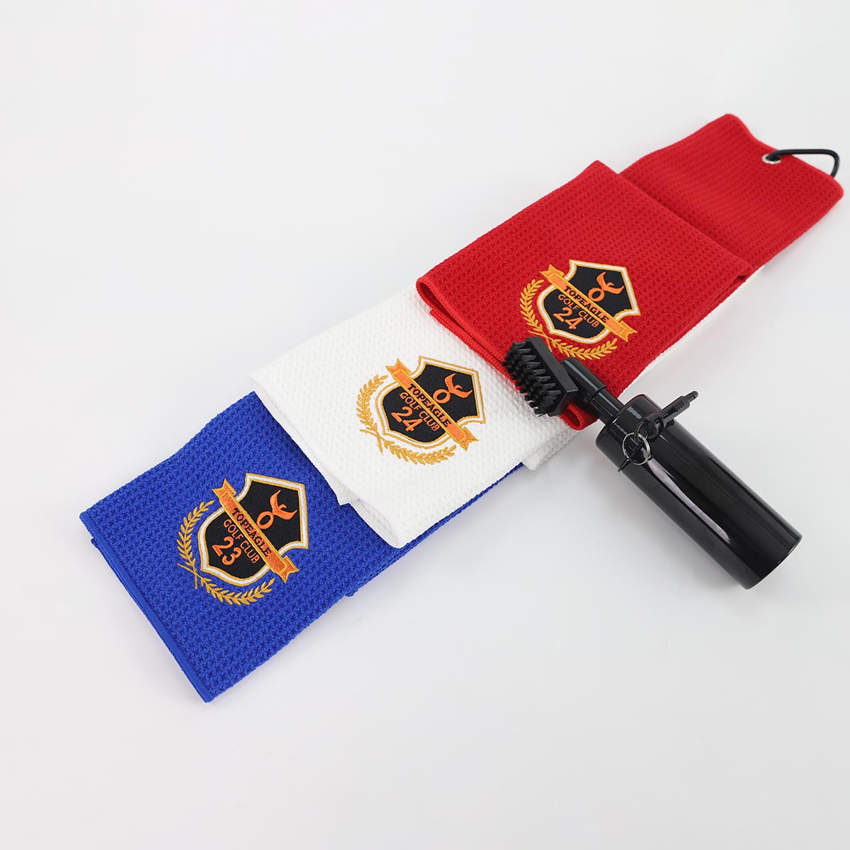 Embroidered pineapple grid golf towel, 420gsm