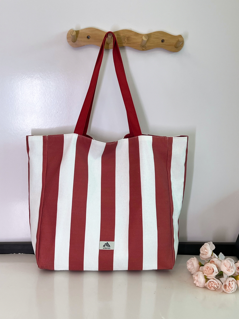 Gahumi Large Capacity Environmental Protection Custom Logo Canvas Bag Fashion Simple Striped Shopping Bag