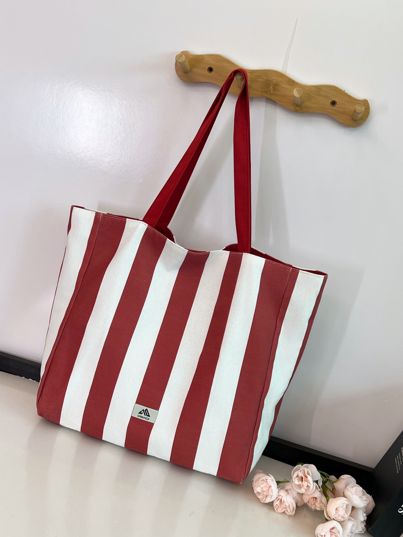 Gahumi Large Capacity Environmental Protection Custom Logo Canvas Bag Fashion Simple Striped Shopping Bag