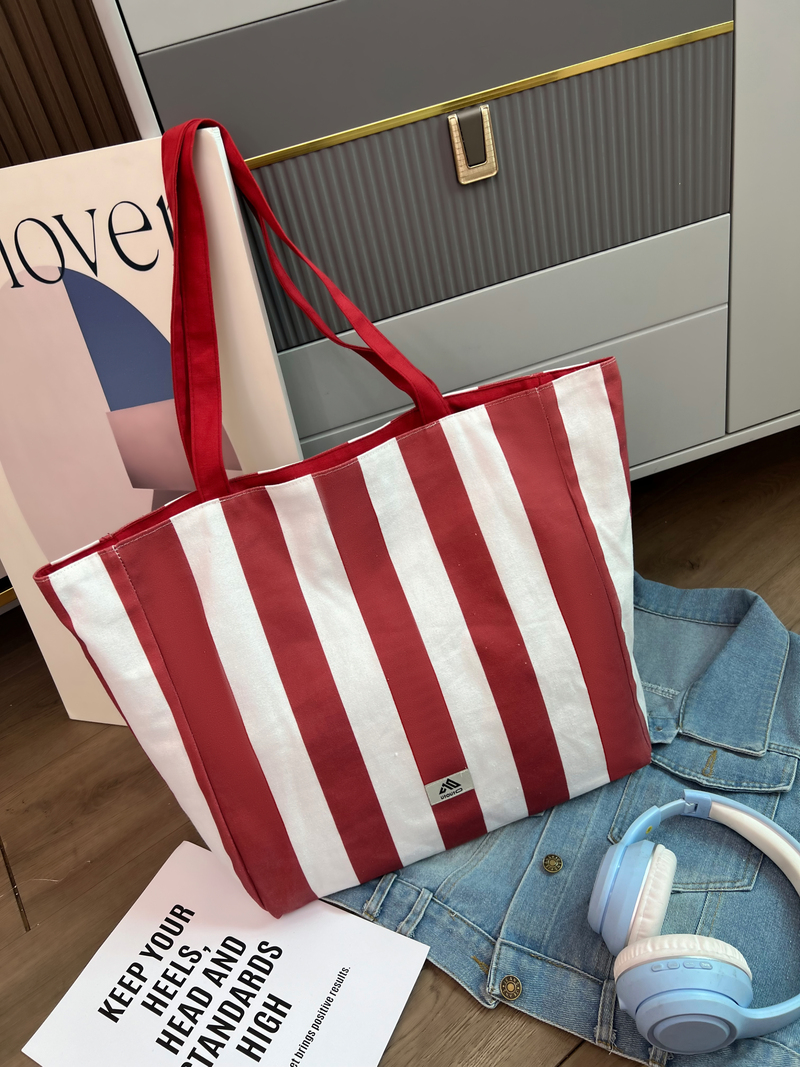 Gahumi Large Capacity Environmental Protection Custom Logo Canvas Bag Fashion Simple Striped Shopping Bag