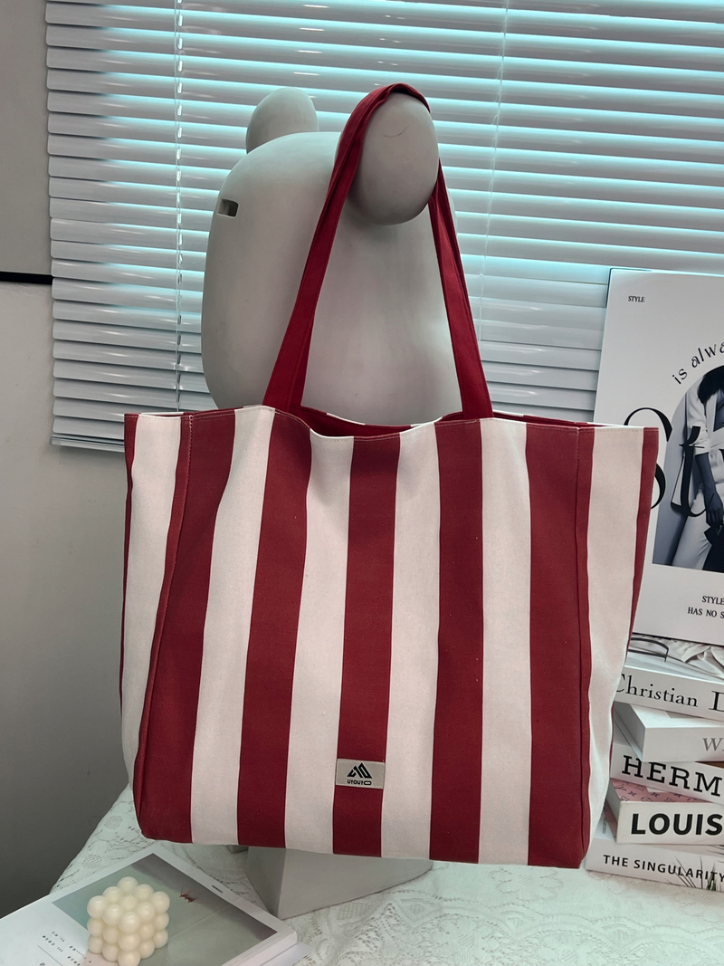 Gahumi Large Capacity Environmental Protection Custom Logo Canvas Bag Fashion Simple Striped Shopping Bag