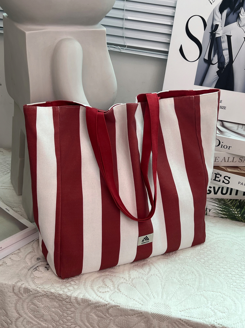 Gahumi Large Capacity Environmental Protection Custom Logo Canvas Bag Fashion Simple Striped Shopping Bag
