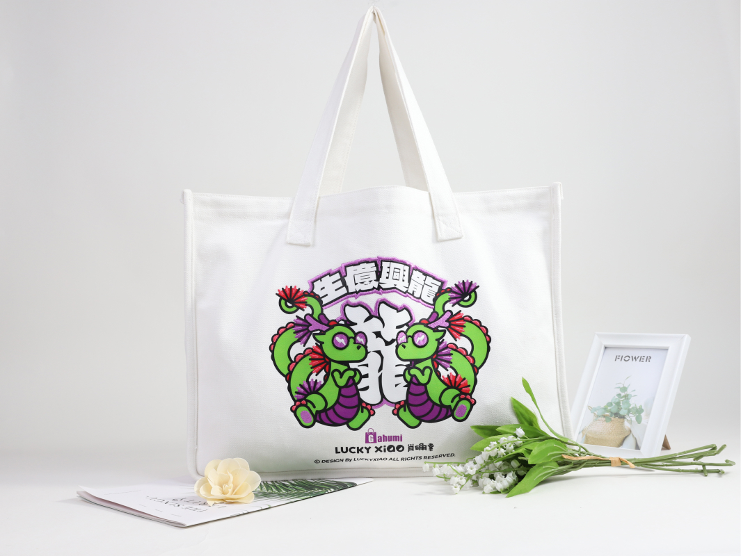 Printed+3D Embroidered Bottom and Side Canvas Bag