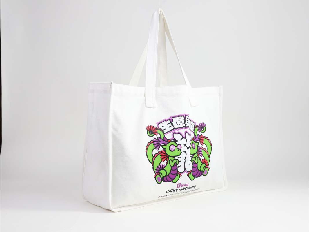 Printed+3D Embroidered Bottom and Side Canvas Bag