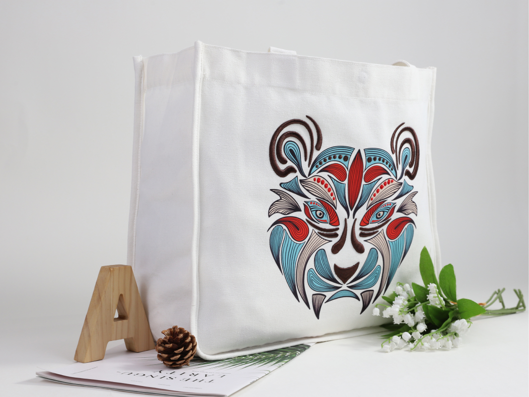 Printed+3D Embroidered Bottom and Side Canvas Bag 2