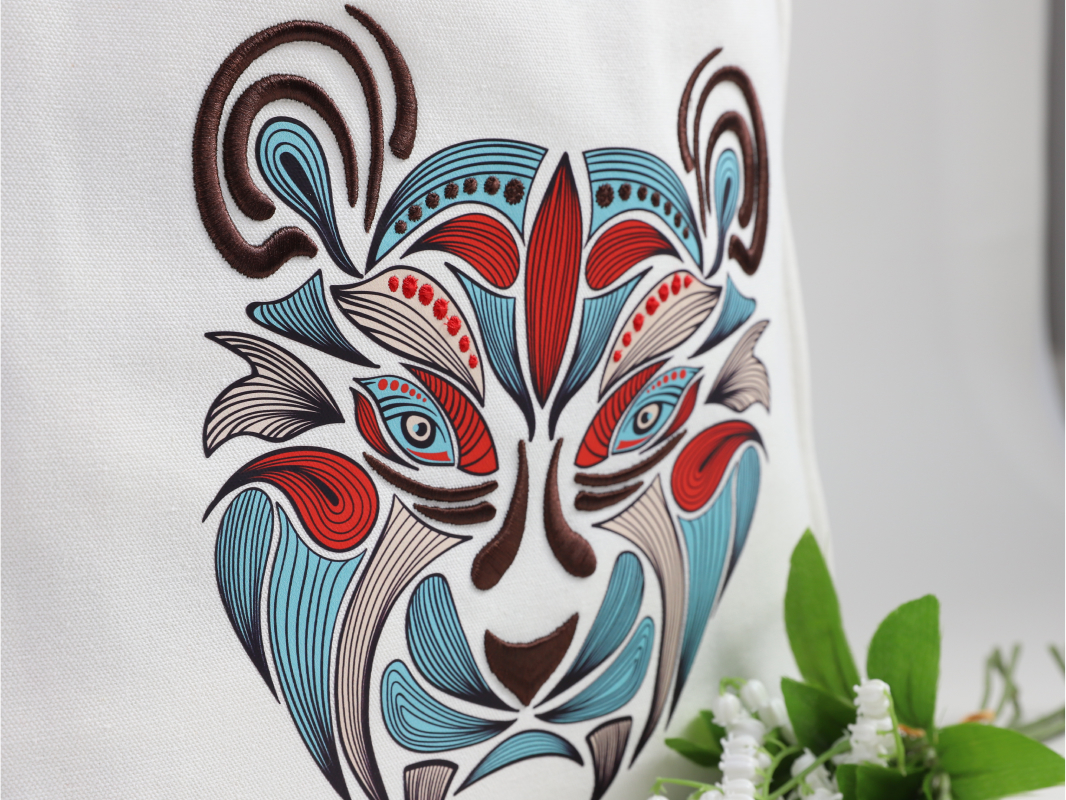 Printed+3D Embroidered Bottom and Side Canvas Bag 2