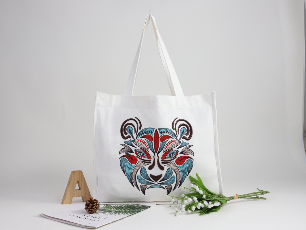 Printed+3D Embroidered Bottom and Side Canvas Bag 2