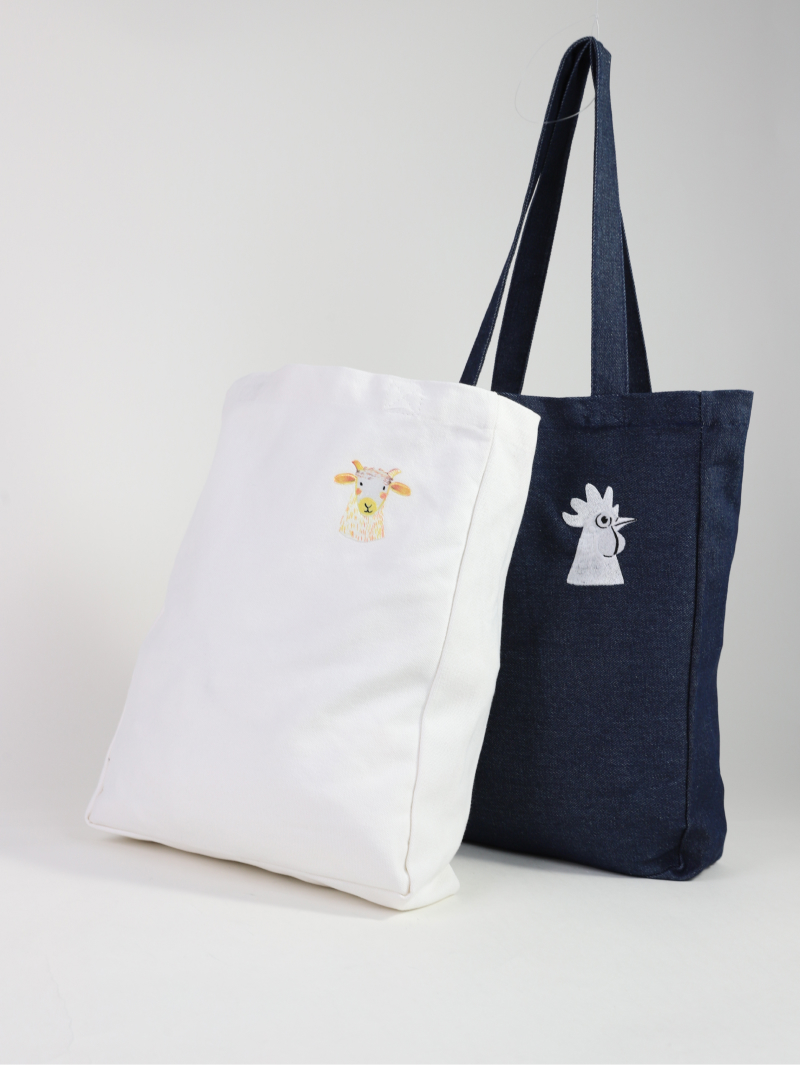 Denim Bottom and Side Canvas Bag