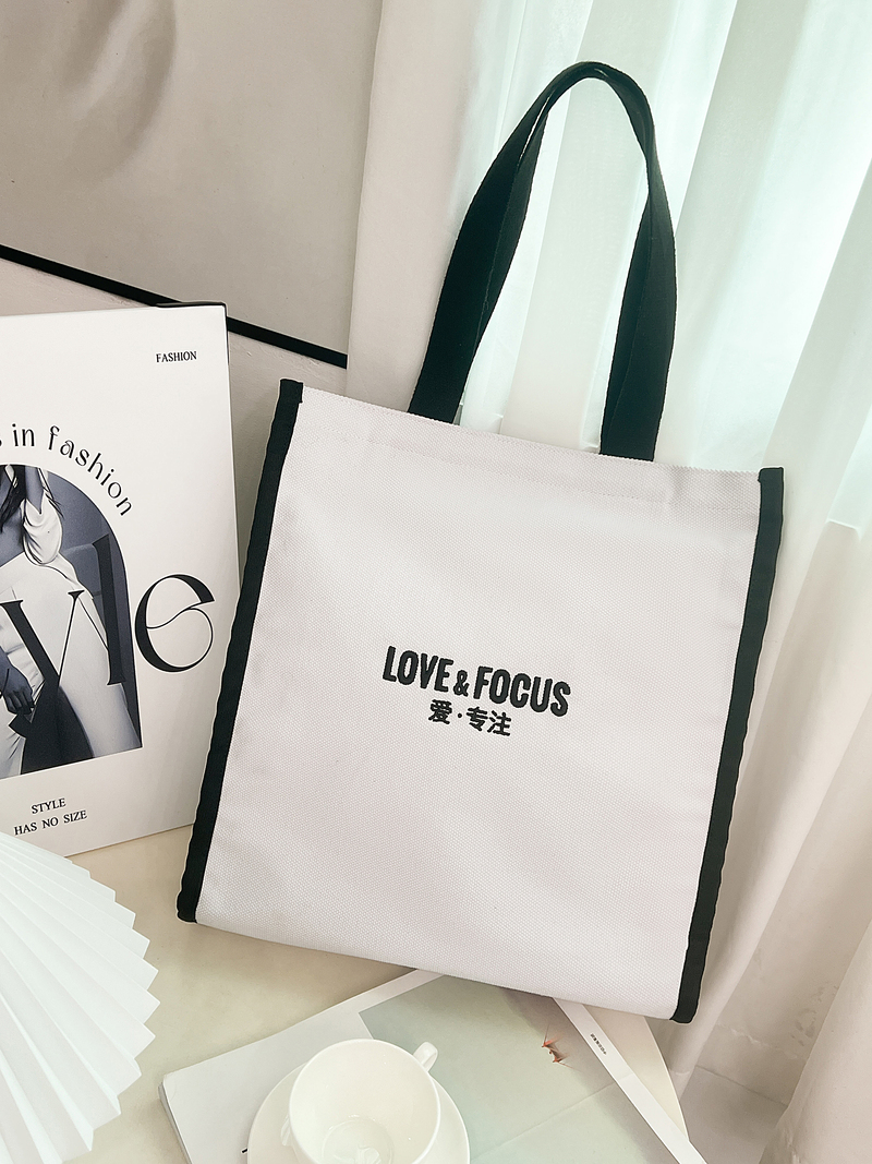 Love Focus Canvas Bag with Bottom and Side – Black, White, Red and Blue