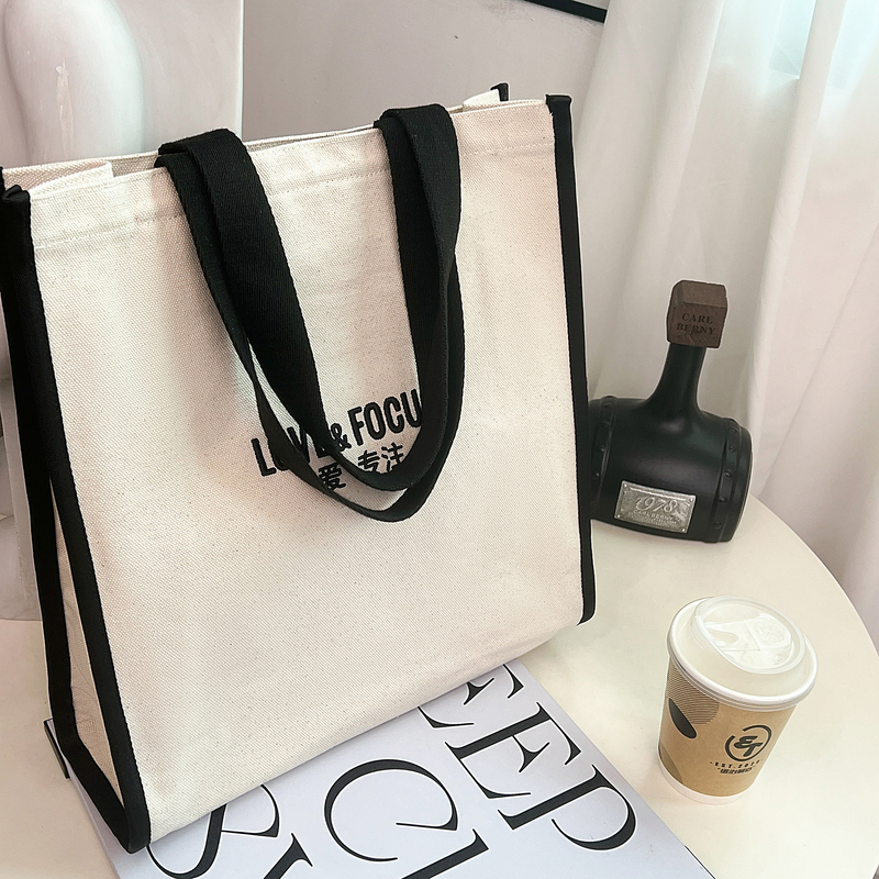 Love Focus Canvas Bag with Bottom and Side – Black, White, Red and Blue