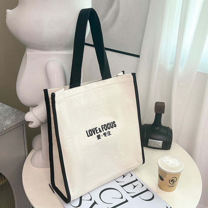 Love Focus Canvas Bag with Bottom and Side – Black, White, Red and Blue