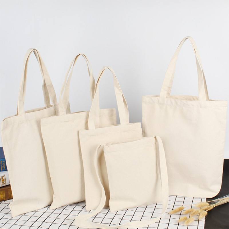 JHM Factory Supply Simple Recycled Reusable Casual Blank Cotton Plain Tote Bags Customized Logo Canvas Bag For Advertising