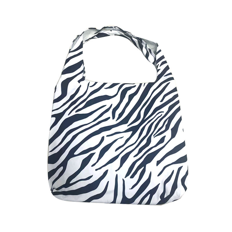 Eco Waterproof High Quality Custom Sublimation Printing Zebra Stripe Foldable Polyester Tote Shopping Bag With Handle