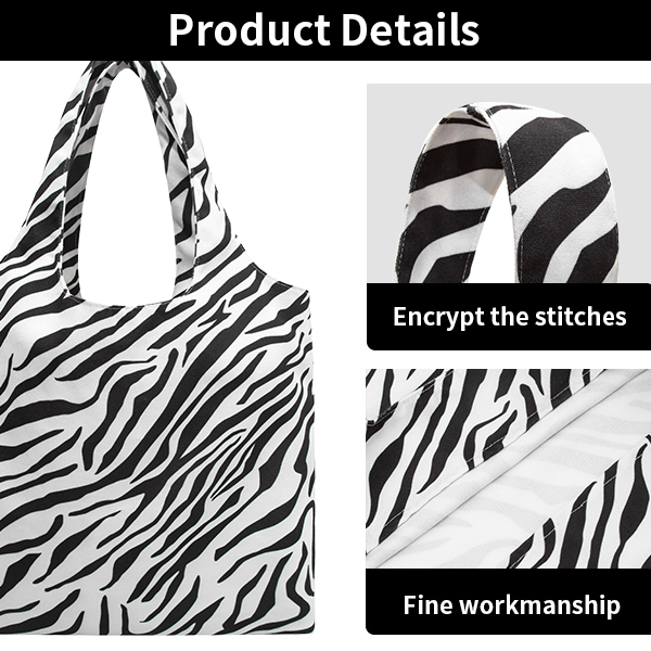 Zebra Stripe Foldable Tote Shopping Bag With Handle