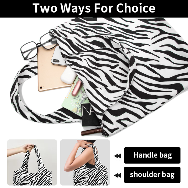 Zebra Stripe Foldable Tote Shopping Bag With Handle