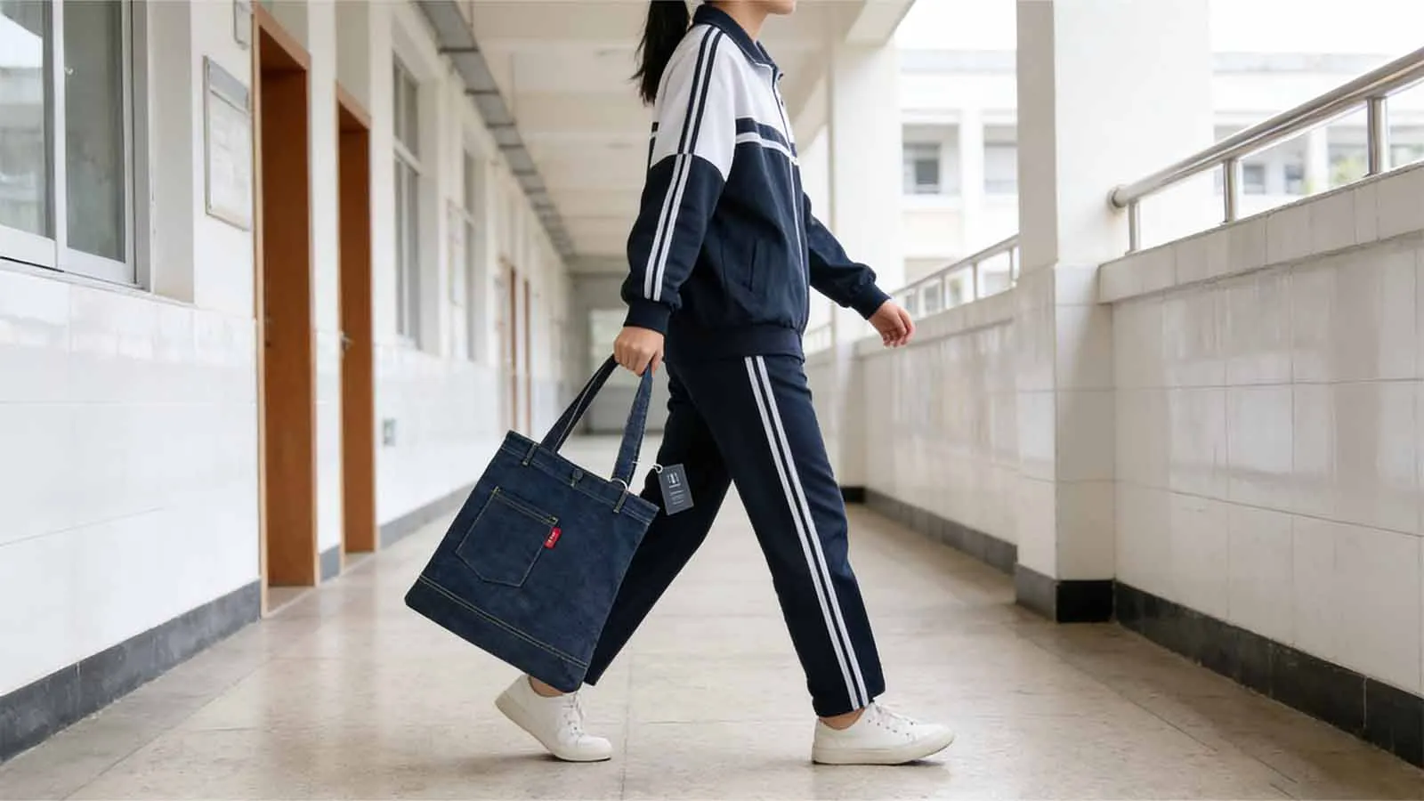 Dalian University of Technology Customized Black and Blue Denim Bags