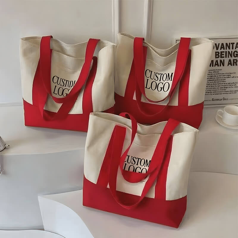 Custom Color Block Canvas Tote Bags with Logo