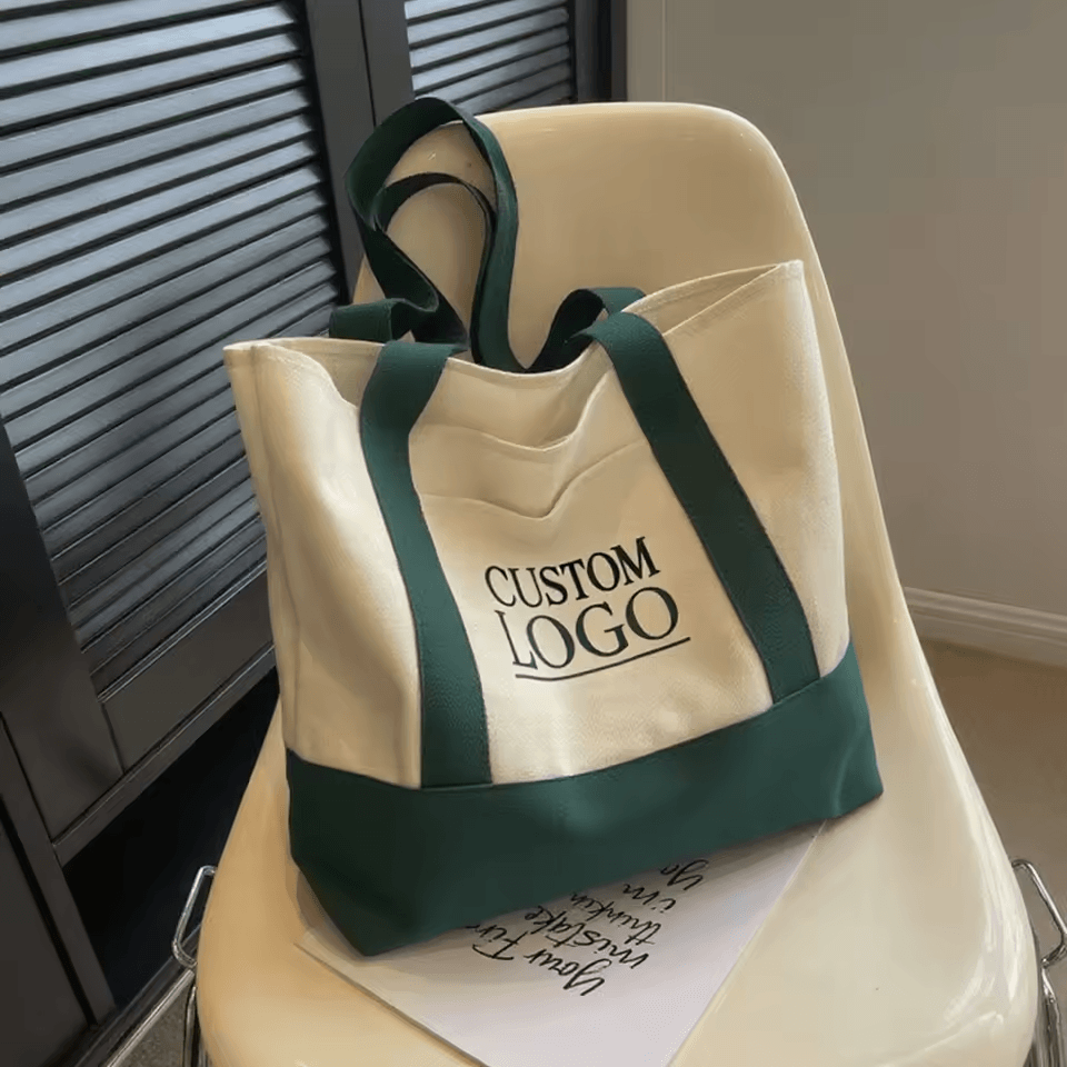 Custom Color Block Canvas Tote Bags with Logo