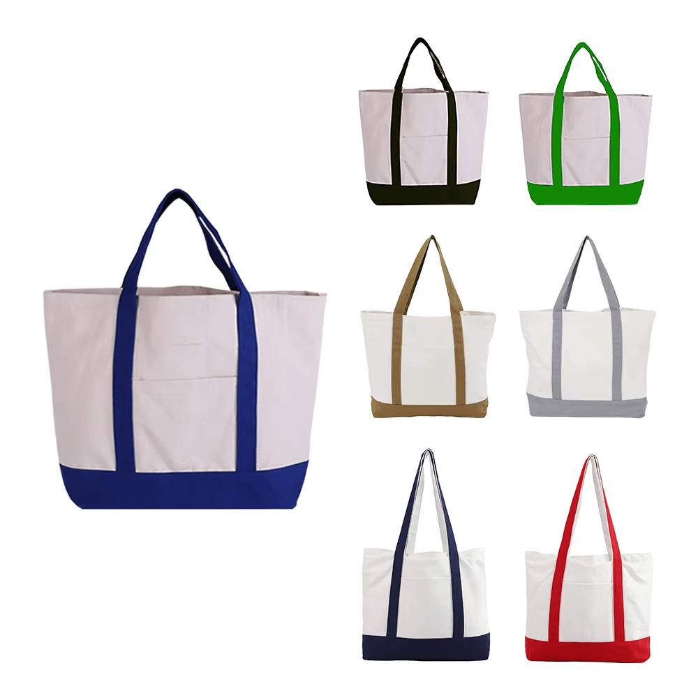 Custom Color Block Canvas Tote Bags with Logo