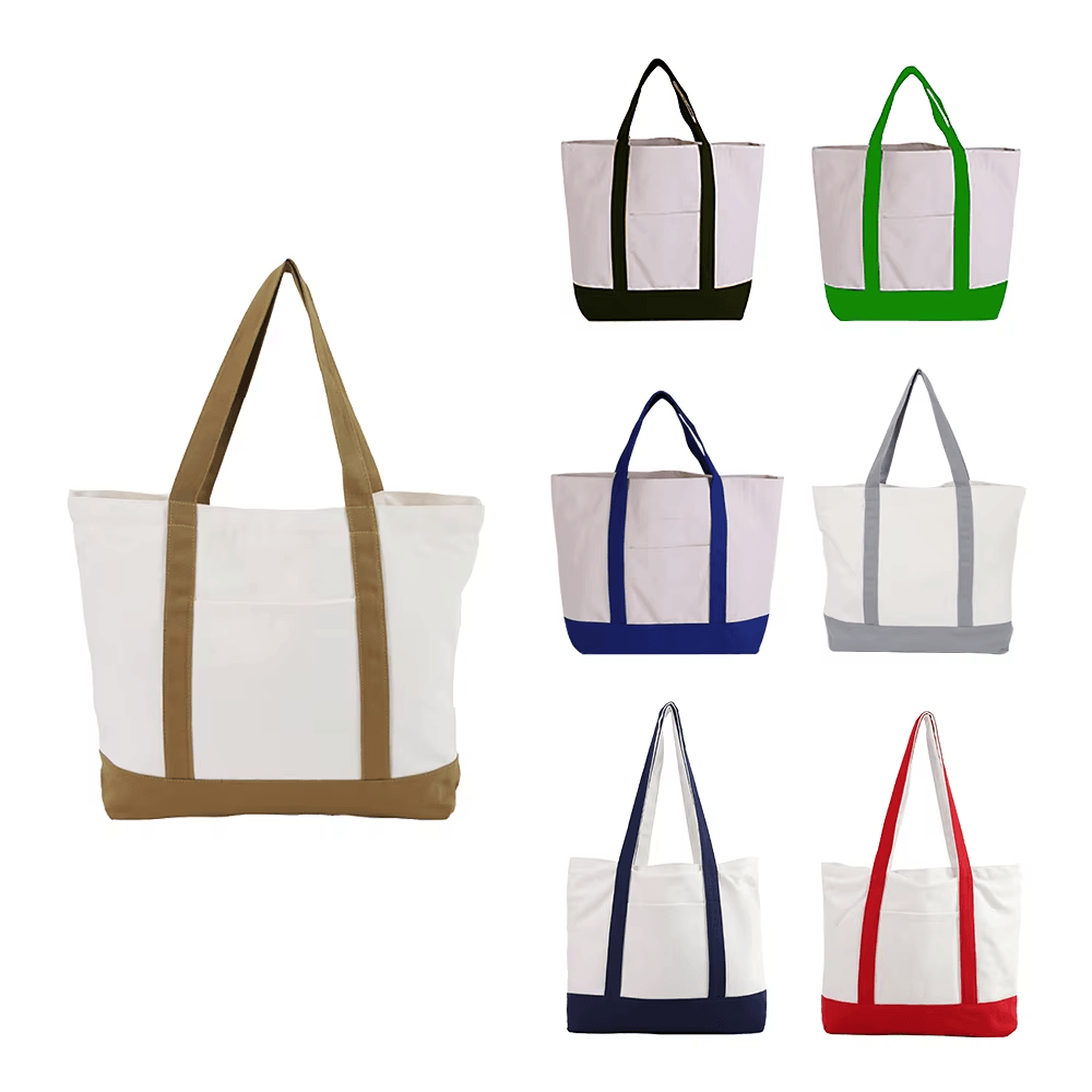 Custom Color Block Canvas Tote Bags with Logo