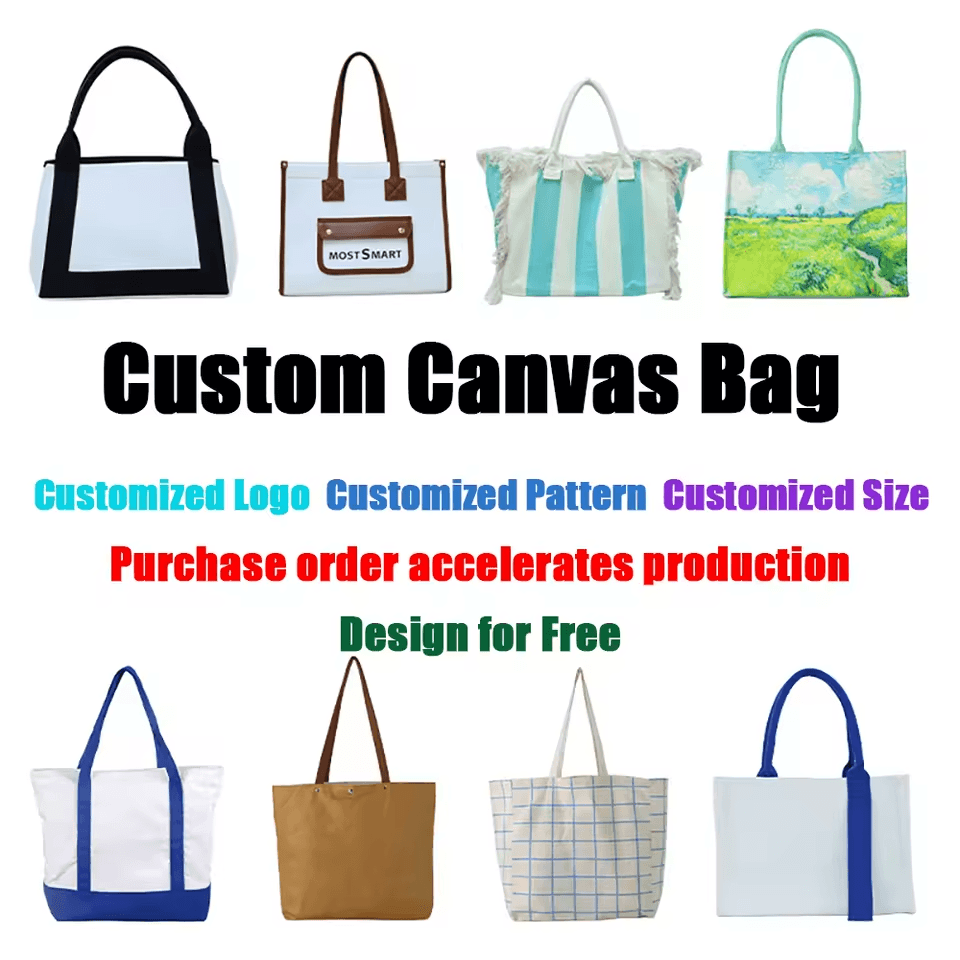 Custom Color Block Canvas Tote Bags with Logo